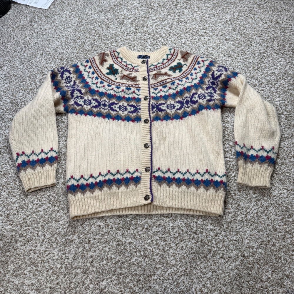 Woolrich Cardigan Women's XL Cream Fair Isle Wool Mohair Nordic Button Sweater